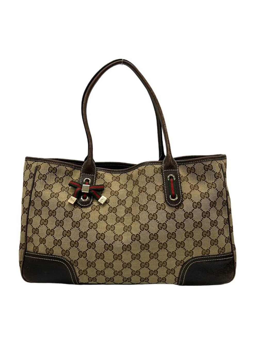 Gucci Tote Bag Princy Khaki Dark Brown Leather